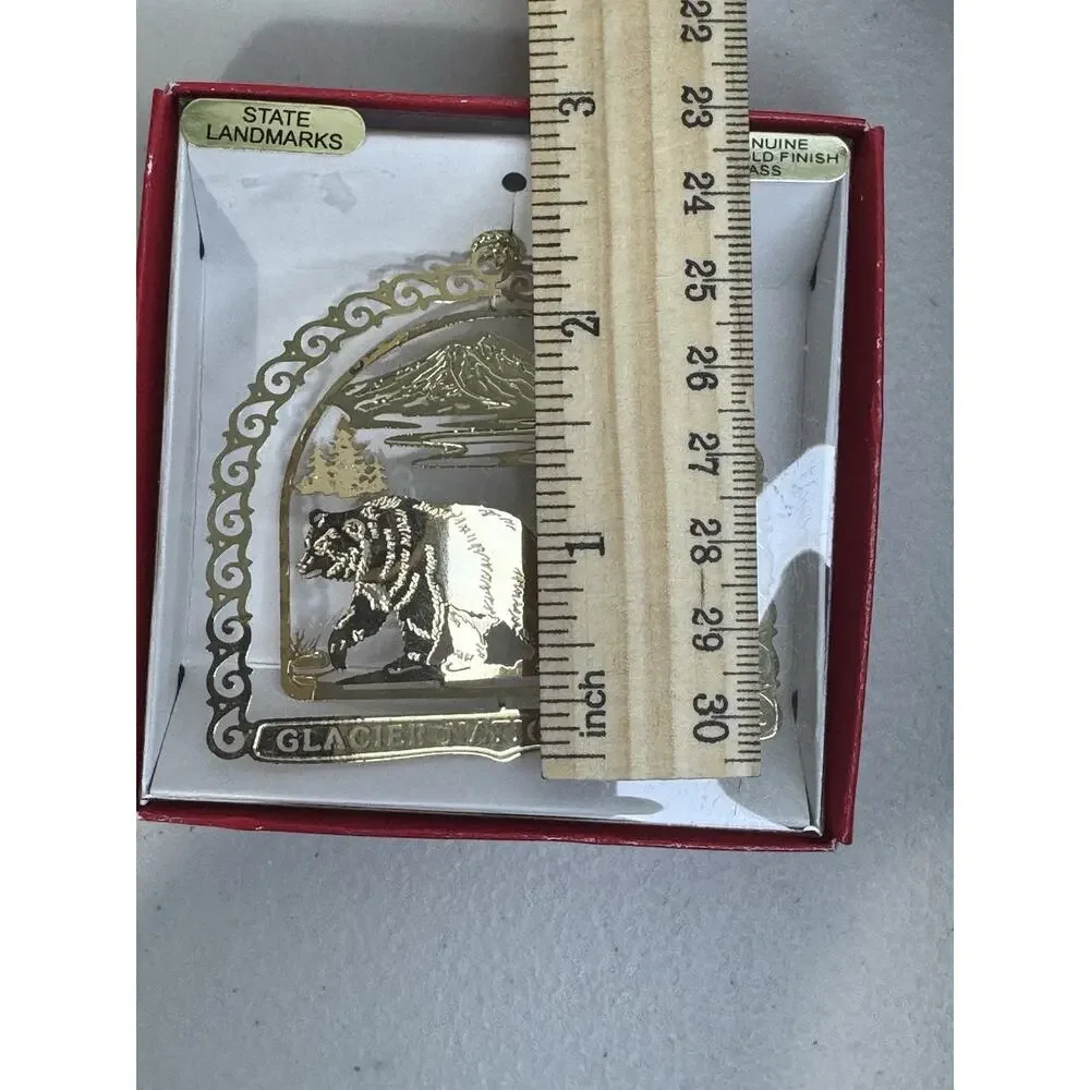 Glacier National Park State Landmarks Souvenir Christmas Ornament 24K Gold Brass